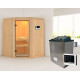 Sauna traditionnel d'angle LARIN - poêle a contrôle externe - avec porte en verre clair KARIBU