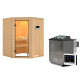Sauna traditionnel d'angle LARIN - poêle Easy Bio 9000W - avec porte en verre clair KARIBU