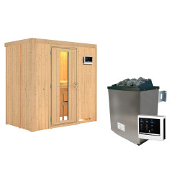 Sauna traditionnel VARIADO 2 à 3 places 68mm - poêle avec ctrl externe - sans couronne - porte à économie d'énergie KARIBU