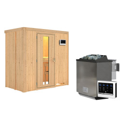 Sauna traditionnel VARIADO 2 à 3 places 68mm - poêle Easy Bio 9000W - sans couronne - porte à économie d'énergie KARIBU