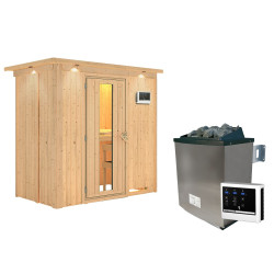 Sauna traditionnel VARIADO 2 à 3 places 68mm - poêle 9000W ctrl externe - couronne - porte à économie d'énergie KARIBU