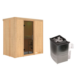 Sauna traditionnel VARIADO 2 à 3 places 68mm - poêle 9000W ctrl intégré - sans couronne - porte moderne KARIBU