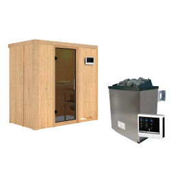 Sauna traditionnel VARIADO 2 à 3 places 68mm - poêle 9000W ctrl externe - sans couronne - porte moderne KARIBU