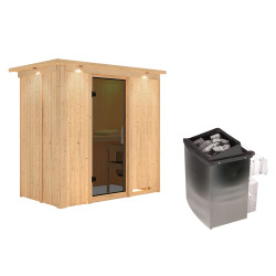 Sauna traditionnel VARIADO 2 à 3 places 68mm - poêle 9000W ctrl intégré - couronne - porte moderne KARIBU