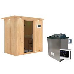 Sauna traditionnel VARIADO 2 à 3 places 68mm - poêle 9000W ctrl externe - couronne - porte moderne KARIBU