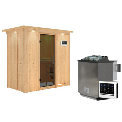 Sauna traditionnel VARIADO 2 à 3 places 68mm - poêle Easy Bio 9000W - couronne - porte moderne KARIBU
