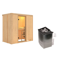 Sauna traditionnel VARIADO 2 à 3 places 68mm - poêle 9000W ctrl intégré - sans couronne - porte en verre clair KARIBU