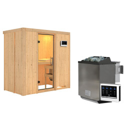 Sauna traditionnel VARIADO 2 à 3 places 68mm - poêle Easy Bio 9000W - sans couronne - porte en verre clair KARIBU