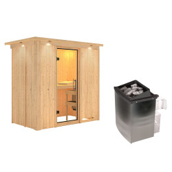 Sauna traditionnel VARIADO 2 à 3 places 68mm - poêle 9000W ctrl intégré - couronne - porte en verre claire KARIBU