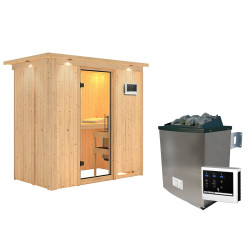 Sauna traditionnel VARIADO 2 à 3 places 68mm - poêle 9000W ctrl externe - couronne - porte en verre claire KARIBU
