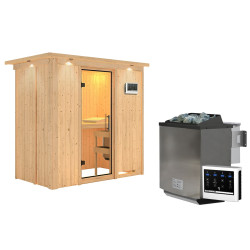 Sauna traditionnel VARIADO 2 à 3 places 68mm - poêle Easy Bio 9000W - couronne - porte en verre claire KARIBU