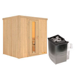 Sauna traditionnel BODIN 1 à 2 places 68mm - poêle 9000W ctrl intégré - sans couronne - porte à économie d'énergie KARIBU