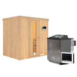 Sauna traditionnel BODIN 1 à 2 places 68mm - poêle Easy Bio 9000W - sans couronne - porte à économie d'énergie KARIBU