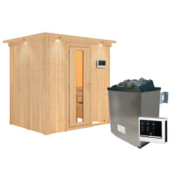 Sauna traditionnel BODIN 1 à 2 places 68mm - poêle 9000W ctrl externe - couronne - porte à économie d'énergie KARIBU