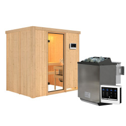 Sauna traditionnel BODIN 1 à 2 places 68mm - poêle Easy Bio 9000W - sans couronne - porte classique KARIBU