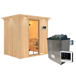 Sauna traditionnel BODIN 1 à 2 places 68mm - poêle 9000W ctrl externe - couronne - porte classique KARIBU