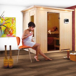 Sauna traditionnel BODIN 1 à 2 places 68mm - poêle Easy Bio 9000W - couronne - porte classique KARIBU