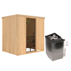 Sauna traditionnel BODIN 1 à 2 places 68mm - poêle 9000W ctrl intégré - sans couronne - porte moderne KARIBU