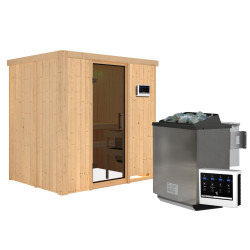 Sauna traditionnel BODIN 1 à 2 places 68mm - poêle Easy Bio 9000W - sans couronne - porte moderne KARIBU