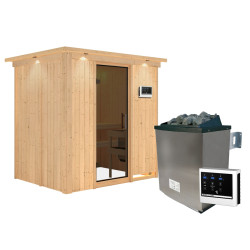 Sauna traditionnel BODIN 1 à 2 places 68mm - poêle 9000W ctrl externe - couronne - porte moderne KARIBU