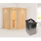 Sauna traditionnel d'angle CARIN - poêle 9000W ctrl intégré et couronne - KARIBU