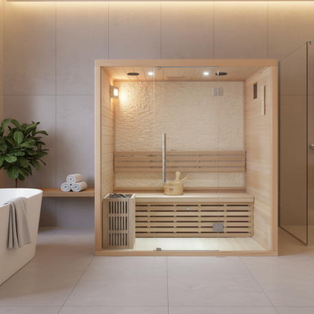 Sauna traditionnel LUXE 3 places SNÖ + poêle SAWO 4500W