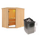Sauna traditionnel d'angle CARIN - poêle ctrl intégré sans couronne - KARIBU