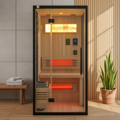 Sauna hybride BLAK 1 place Infrarouge 700W + poêle 3000W et panneau de contrôle Wifi SNÖ 
