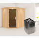 Sauna traditionnel d'angle CARIN - poêle 9000W ctrl intégré et couronne - KARIBU