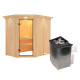 Sauna traditionnel d'angle CARIN - poêle 9000W ctrl intégré et couronne - KARIBU