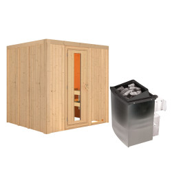 Sauna traditionnel SODIN - 3 à 4 places - 68mm - sans couronne - poêle avec ctrl intégré - porte à économie d'énergie KARIBU