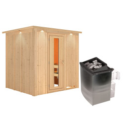 Sauna traditionnel SODIN 3 à 4 places 68mm - poêle avec ctrl intégré - couronne - porte à économie d'énergie KARIBU