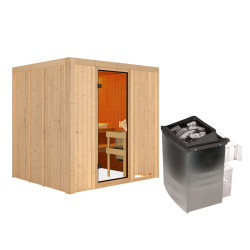 Sauna traditionnel SODIN 3 à 4 places 68mm - poêle 9000W ctrl intégré - sans couronne - porte classique KARIBU