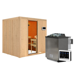 Sauna traditionnel SODIN 3 à 4 places 68mm - poêle Easy Bio 9000W - sans couronne - porte classique KARIBU