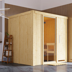 Sauna traditionnel SODIN 3 à 4 places 68mm - poêle Easy Bio 9000W - sans couronne - porte en verre clair KARIBU