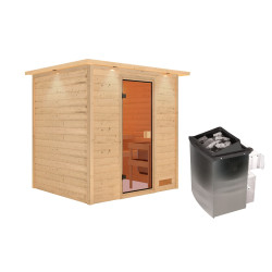 Sauna traditionnel Adelina 3 à 4 places 38mm - poêle 9KW ctrl intégré - couronne lumineuse - Karibu