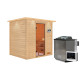 Sauna traditionnel Adelina 3 à 4 places 38mm - poêle Easy Bio 9000W - couronne lumineuse - Karibu