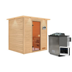 Sauna traditionnel Adelina 3 à 4 places 38mm - poêle Easy Bio 9000W - couronne lumineuse - Karibu