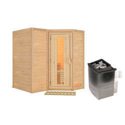 Sauna traditionnel 38mm 4 à 5 places Sahib 1 - poêle 9KW ctrl intégré - sans couronne - avec porte à économie d'énergie KARIBU