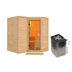 Sauna traditionnel 38mm 4 à 5 places Sahib 1 - poêle 9KW ctrl intégré - sans couronne - porte classique KARIBU