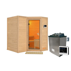 Sauna traditionnel 38mm 4 à 5 places Sahib 1 - poêle 9KW ctrl externe - sans couronne - porte classique KARIBU