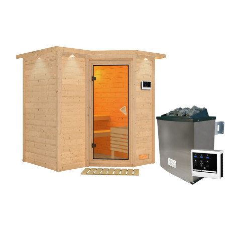 Sauna traditionnel Sahib 1 avec couronne - poêle 9KW ctrl externe -KARIBU