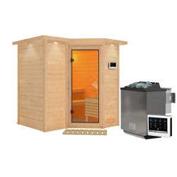 Sauna traditionnel 38mm 4 à 5 places Sahib 1 avec couronne - poêle Easy Bio 9000W - porte classique KARIBU