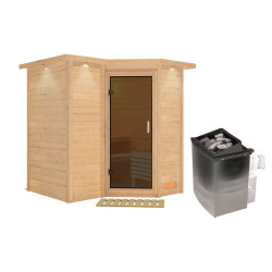 Sauna traditionnel 38mm 4 à 5 places Sahib 1 - poêle 9KW ctrl intégré - couronne et porte moderne KARIBU