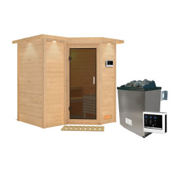 Sauna traditionnel 38mm 4 à 5 places Sahib 1 - poêle 9KW ctrl externe - couronne et porte moderne KARIBU
