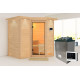 Sauna traditionnel 38mm 4 à 5 places Sahib 1 - poêle 9KW ctrl externe - couronne et porte en verre clair KARIBU