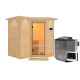 Sauna traditionnel 38mm 4 à 5 places Sahib 1 - poêle Easy Bio 9000W - couronne et porte en verre clair KARIBU
