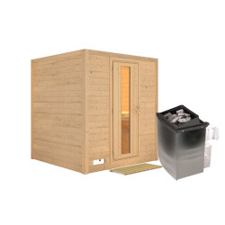 Sauna traditionnel MOJAVE 5 à 6 places 38mm - poêle 9KW ctrl intégré - sans couronne - avec porte à économie d'énergie KARIBU