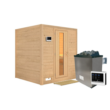 Sauna traditionnel MOJAVE 5 à 6 places 38mm sans couronne - avec porte à économie d'énergie KARIBU