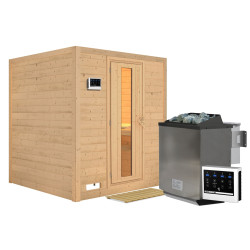 Sauna traditionnel MOJAVE 5 à 6 places 38mm - poêle Easy Bio 9000W - sans couronne - avec porte à économie d'énergie KARIBU